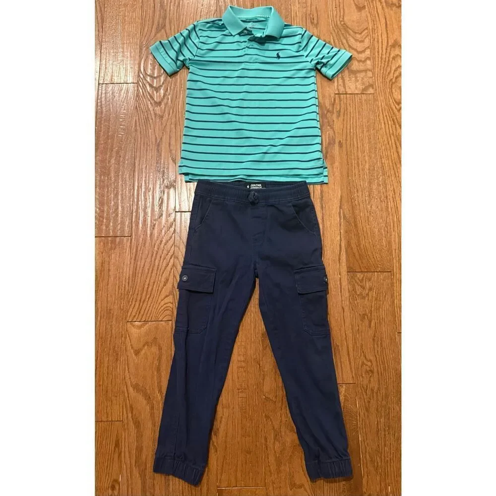 Boys Polo and jogger pant outfit bundle size 6